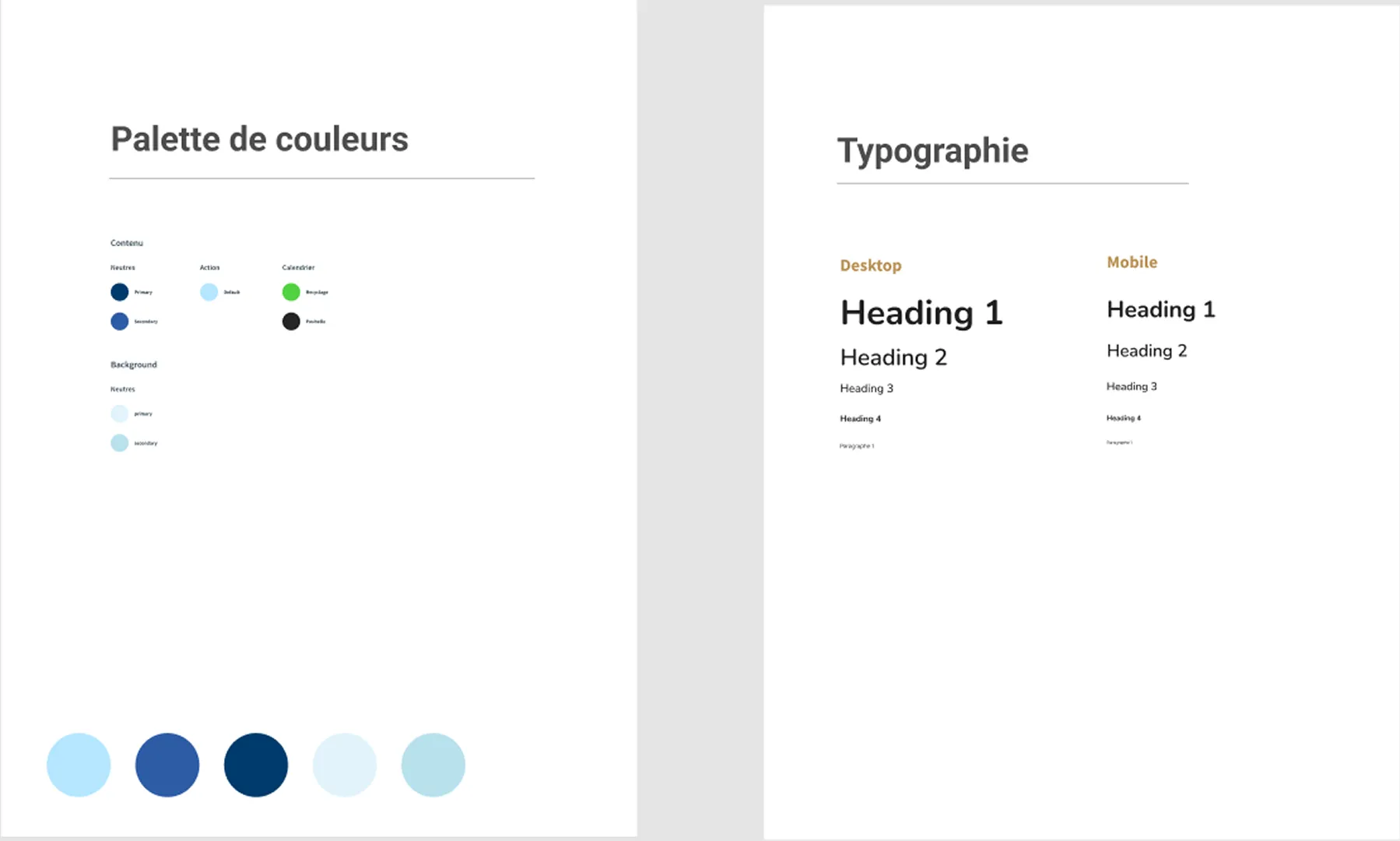 Showcase des couleurs et typos du projet dans Figma