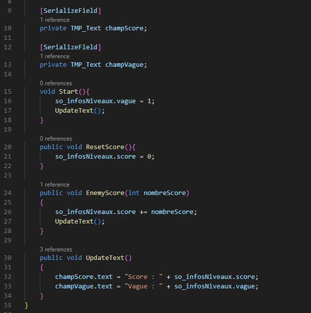 Showcase du code dans le script GestionnaireScore