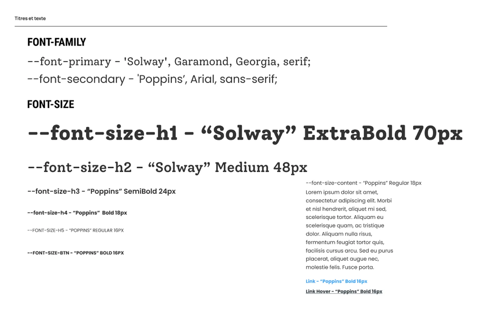 Showcase des typos du projet dans Figma