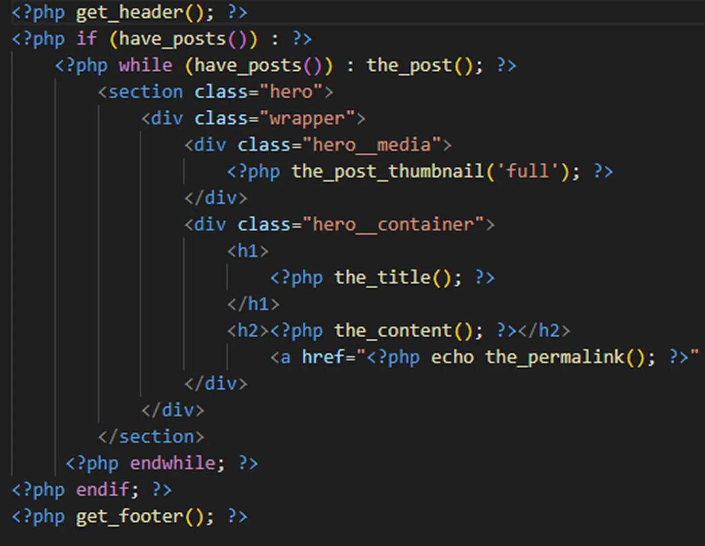 Showcase du code PHP pour une boucle en général dans index.php
